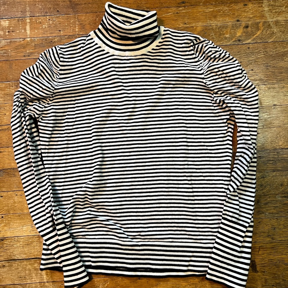 Erin London Black and White Striped Turtleneck Sweater Women’s Large